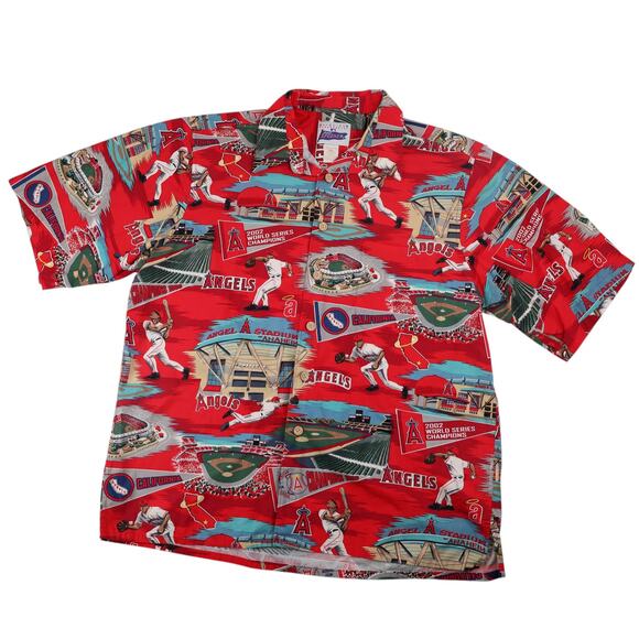 Vintage Reyn Spooner Anaheim Angels Baseball Print Hawaiian Shirt - Picture 1 of 8